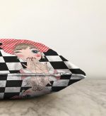 Damalı Fashion Girl Dijital Baskılı Modern Raşel Kadife Yastık Kılıfı Realhomes