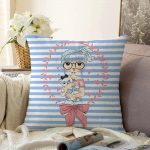 - Sonil-K-2230-Gorsel1 - Realhomes  Mavi Çizgili Fashion Girl Dijital Baskılı Dekoratif Raşel Kadife Yastık Kılıfı Realhomes