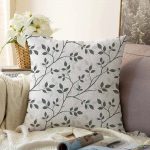 Gri Zeminli Yaprak Desenli Dijital Baskılı Dekoratif Raşel Kadife Yastık Kılıfı Realhomes