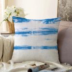 Mavi Beyaz Renkli Dijital Baskılı Modern Raşel Kadife Kırlent Kılıfı Realhomes