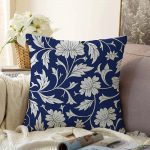 - Sonil-K-2318-Gorsel1 - Realhomes  Lacivert Zeminli Çiçek Motifli Dijital Baskılı Raşel Kadife Yastık Kılıfı Realhomes