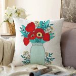 - Sonil-K-2325-Gorsel1 - Realhomes  Saksıdaki Çiçekler Temalı Dijital Baskılı Raşel Kadife Kırlent Kılıfı Realhomes