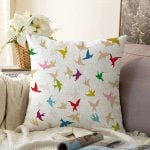 - Sonil-K-2333-Gorsel1 - Realhomes  Krem Zeminli Kuş Desenli Dijital Baskılı Raşel Kadife Kırlent Kılıfı Realhomes