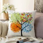 4 Mevsim Ağaç Resimli Dekoratif Raşel Kadife Yastık Kırlent Kılıfı Realhomes