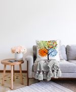 4 Mevsim Ağaç Resimli Dekoratif Raşel Kadife Yastık Kırlent Kılıfı Realhomes