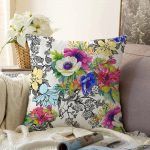 - Sonil-K-2341-Gorsel1 - Realhomes  Renkli Çiçek Dijital Baskılı Dekoratif Raşel Kadife Yastık Kırlent Kılıfı Realhomes