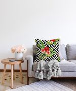 - Sonil-K-2345-Gorsel2 - Realhomes  Geometrik Zeminde Çiçek Desenli Raşel Kadife Yastık Kırlent Kılıfı Realhomes