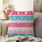 - Sonil-K-2357-Gorsel1 - Realhomes  Mavi Pembe Etnik Desenli Dekoratif Raşel Kadife Yastık Kırlent Kılıfı Realhomes