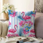 - Sonil-K-2367-Gorsel1 - Realhomes  Çizgili Flamingo Zeminli Dekoratif Raşel Kadife Yastık Kırlent Kılıfı Realhomes