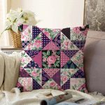 - Sonil-K-2372-Gorsel1 - Realhomes  Mürdüm Renk Patchwork Desenli Dekoratif Raşel Kadife Yastık Kırlent Kılıfı Realhomes