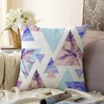 - Sonil-K-2385-Gorsel1 - Realhomes  Mavi Geometrik Şekilli Palmiye Motifli Dijital Baskılı Raşel Kadife Yastık Kırlent Kılıfı Realhomes