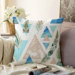 - Sonil-K-2395-Gorsel1 - Realhomes Kuş Tüyü Motifli Geometrik Şekiller Dijital Baskılı Raşel Kadife Yastık Kırlent Kılıfı Realhomes