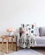 Kuş Tüyü Motifli Çöl Bitkisi Desenli Modern Dijital Baskılı Raşel Kadife Kırlent Kılıfı Realhomes