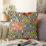Zigzag Elmas Desenli Zambak Motifli Dekoratif Raşel Kadife Yastık Kırlent Kılıfı Realhomes