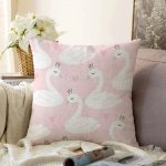 - Sonil-K-2422-Gorsel1 - Realhomes  Pembe Puan Temali Kuğu Motifli Dekoratif Raşel Kadife Yastık Kırlent Kılıfı Realhomes