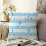 Mavi Beyaz Denizci Dijital Baskılı Raşel Kadife Yastık Kırlent Kılıfı Realhomes