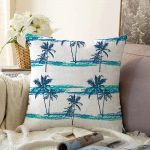 - Sonil-K-2424-Gorsel1 - Realhomes  Mavi Yeşil Palmiye Çizimli Dekoratif Raşel Kadife Yastık Kırlent Kılıfı Realhomes