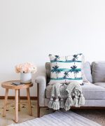 - Sonil-K-2424-Gorsel2 - Realhomes  Mavi Yeşil Palmiye Çizimli Dekoratif Raşel Kadife Yastık Kırlent Kılıfı Realhomes