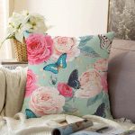 - Sonil-K-2430-Gorsel1 - Realhomes  Lekeli Kelebekler Çizimli Dekoratif Raşel Kadife Yastık Kırlent Kılıfı Realhomes