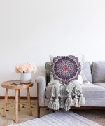 Daire Çini Desenli Dijital Baskılı Raşel Kadife Yastık Kırlent Kılıfı Realhomes