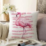 Pudra Çizgi Desenli Flamingo Dijital Baskılı Dekoratif Raşel Kadife Yastık Kırlent Kılıfı Realhomes