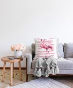 Pudra Çizgi Desenli Flamingo Dijital Baskılı Dekoratif Raşel Kadife Yastık Kırlent Kılıfı Realhomes