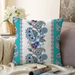 Mavi Cami Çinisi Temalı Dijital Baskılı Raşel Kadife Yastık Kırlent Kılıfı Realhomes