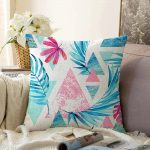 Palmiye Desenli Geometrik Şekiller Dekoratif Raşel Kadife Yastık Kılıfı Realhomes