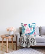 Palmiye Desenli Geometrik Şekiller Dekoratif Raşel Kadife Yastık Kılıfı Realhomes