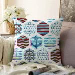 Bordo Mavi Denizci Motifli Dijital Baskılı Raşel Kadife Yastık Kırlent Kılıfı Realhomes