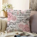 - Sonil-K-2480-Gorsel1 - Realhomes  Gri Çizgi Desenli Kavaniçe Çiçek Motifli Raşel Kadife Yastık Kırlent Kılıfı Realhomes