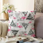 - Sonil-K-2487-Gorsel1 - Realhomes Puanlı Temalı Flamingo Desenli Dijital Baskılı Raşel Kadife Yastık Kırlent Kılıfı Realhomes