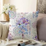 Mavi-Mor Renk İşleyen Çarklar Motifli Dekoratif Raşel Kadife Yastık Kırlent Kılıfı Realhomes