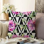 Geometrik Elmas Çizimli Dijital Baskılı Raşel Kadife Yastık Kırlent Kılıfı Realhomes