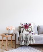 Cep Saati Motifli Kuş Tüyü Desenli Dekoratif Raşel Kadife Yastık Kırlent Kılıfı Realhomes