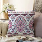 Lila Renk Çini Dijital Baskılı Dekoratif Raşel Kadife Yastık Kırlent Kılıfı Realhomes