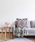 Lila Renk Çini Dijital Baskılı Dekoratif Raşel Kadife Yastık Kırlent Kılıfı Realhomes