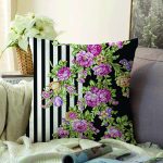 - Sonil-K-2516-Gorsel1 - Realhomes  Siyah Beyaz Sütun Temalı Sümbül Motifli Dekoratif Raşel Kadife Yastık Kırlent Kılıfı Realhomes