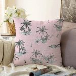 Pudra Renk Temalı Palmiye Adası Dijital Baskılı Raşel Kadife Yastık Kırlent Kılıfı Realhomes