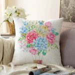 Kurdele Motifli Karma Çiçek Dijital Baskılı Raşel Kadife Yastık Kırlent Kılıfı Realhomes