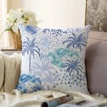 - Sonil-K-2523-Gorsel1 - Realhomes Turkuaz Palmiye Çizimli Dijital Baskılı Raşel Kadife Kırlent Kılıfı Realhomes