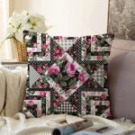 - Sonil-K-2525-Gorsel1 - Realhomes  Siyah Beyaz Puanlı Çiçek Çizimli Modern Raşel Kadife Yastık Kırlent Kılıfı Realhomes