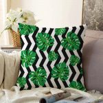 - Sonil-K-2533-Gorsel1 - Realhomes  Zigzag Zebra Temalı Yaprak Çizimli Dijital Baskılı Raşel Kadife Yastık Kırlent Kılıfı Realhomes