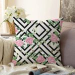 - Sonil-K-2534-Gorsel1 - Realhomes  Kare Temalı Gül Çizimli Dekoratif Raşel Kadife Kırlent Kılıfı Realhomes