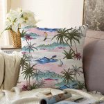 - Sonil-K-2535-Gorsel1 - Realhomes  Palmiye Motifli Ada Desenli Dijital Baskılı Raşel Kadife Yastık Kırlent Kılıfı Realhomes