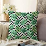 Zigzag Siyah Beyaz Şerit Temalı Yaprak Çizimi Raşel Kadife Kırlent Kılıfı Realhomes