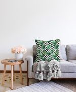 Zigzag Siyah Beyaz Şerit Temalı Yaprak Çizimi Raşel Kadife Kırlent Kılıfı Realhomes