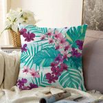 - Sonil-K-2540-Gorsel1 - Realhomes Turkuaz Temalı Eflatun Çiçek Desenli Dekoratif Raşel Kadife Yastık Kırlent Kılıfı Realhomes