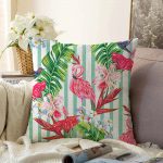 - Sonil-K-2544-Gorsel1 - Realhomes  Flamingo Motifli Şerit Desenli Dekoratif Raşel Kadife Yastık Kırlent Kılıfı Realhomes