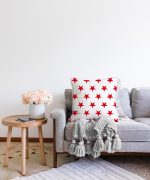 Kırmızı Yıldız Motifli Modern Dijital Baskılı Raşel Kadife Yastık Kılıfı Realhomes
